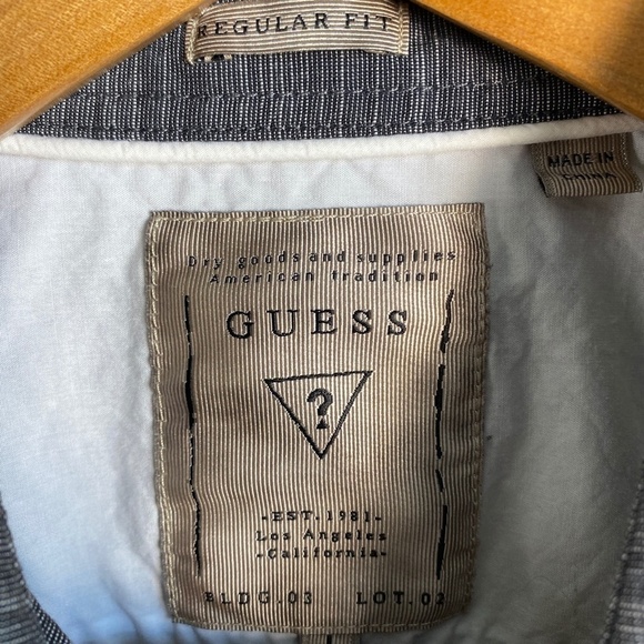 GUESS Men's Gray Long Sleeve 1/2 Button Up Collared Shirt Size Large Y2K Pockets - Picture 2 of 14